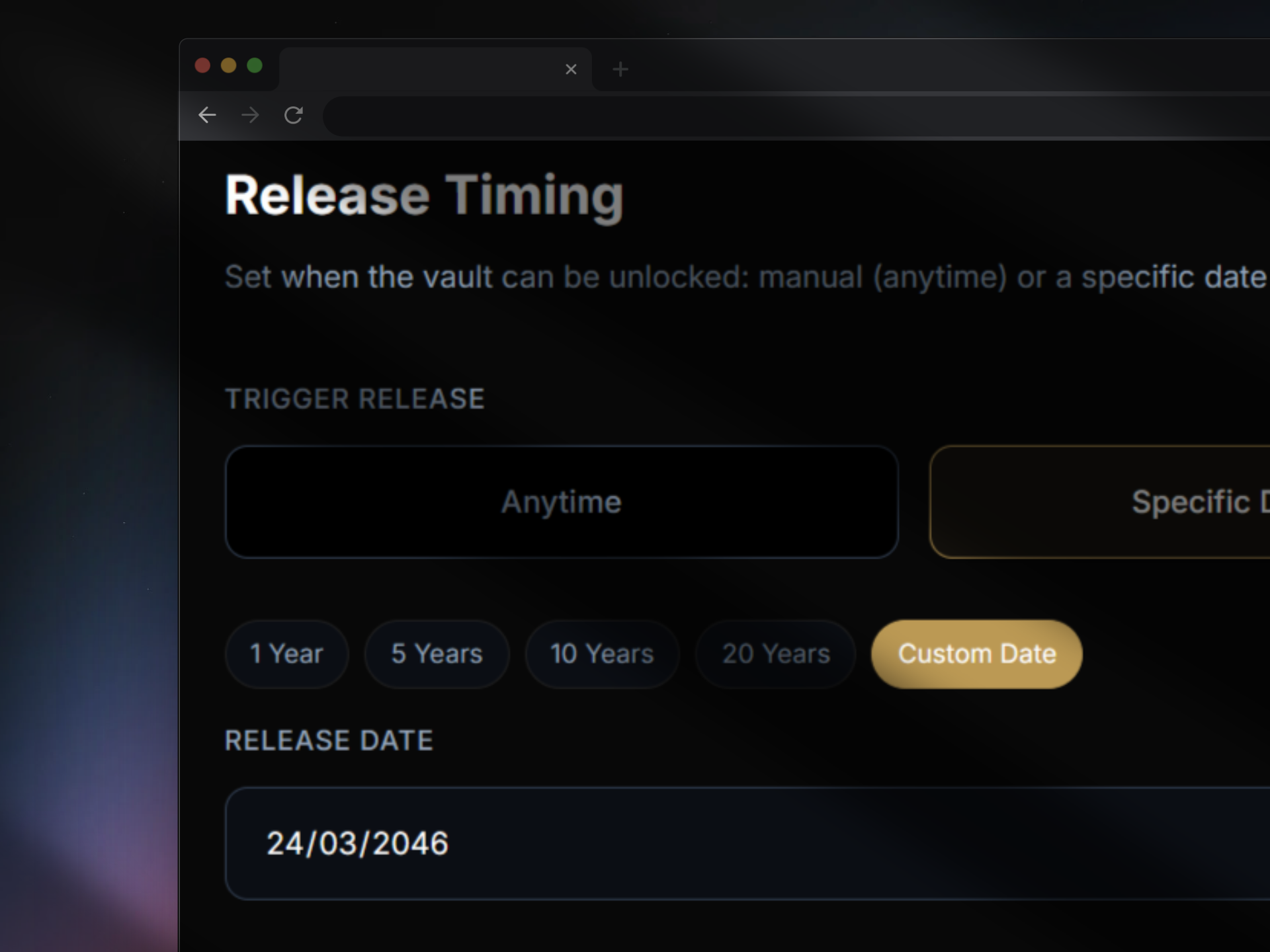 Select trigger and release date screen