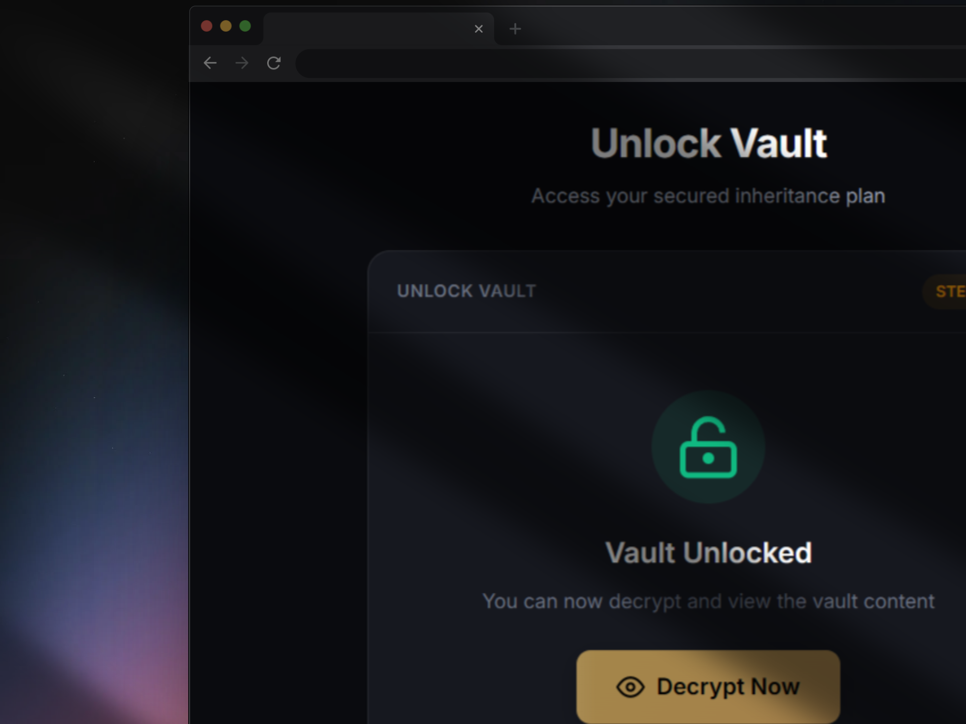 Share keys and unlock vault screen
